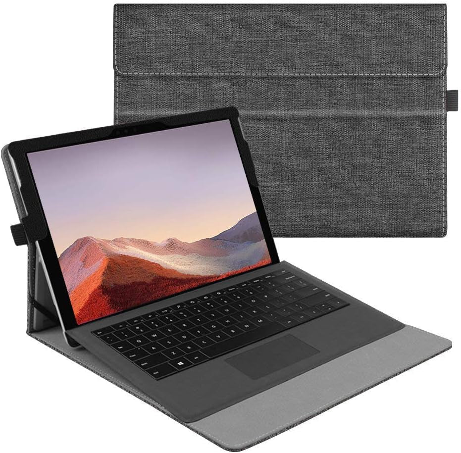 Case for Microsoft Surface Pro 7 Plus, Surface Pro 7/6/5/4/3 12.3 Inch Tablet - Multiple Angle Viewing Portfolio Business Cover, Compatible W/Type Cover Keyboard, De-Charcoal