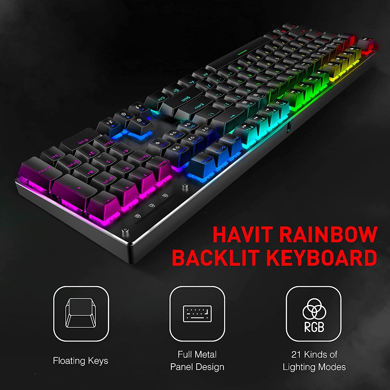 Havit Mechanical Keyboard and Mouse, Wired Gaming Keyboard Blue Switch 104 Keys Rainbow Backlit Keyboard and 7 Button Wired Mouse 4800 DPI for PC Computer Gamer (Black)
