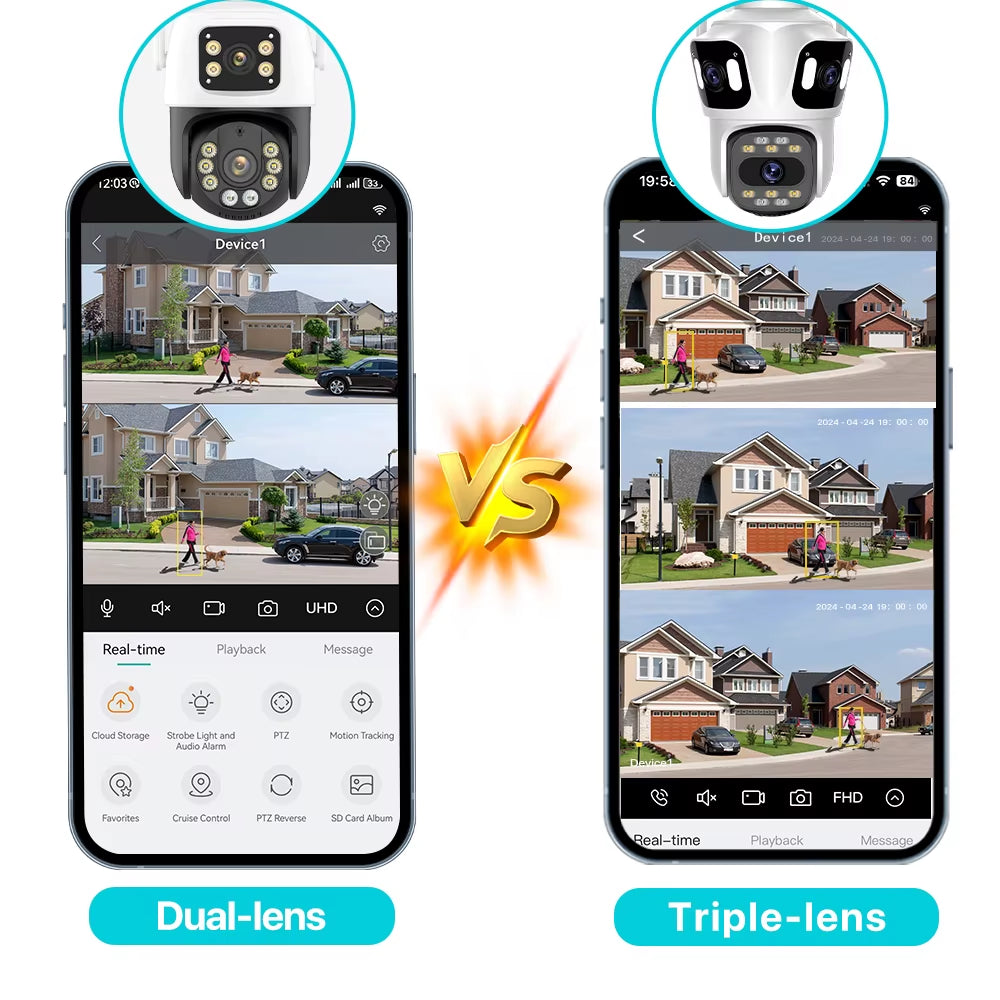 Three Lens PTZ IP Camera Outdoor HD Three Screen Wifi Security Camera Auto Tracking Dual Len Wirelss CCTV Camera Icsee