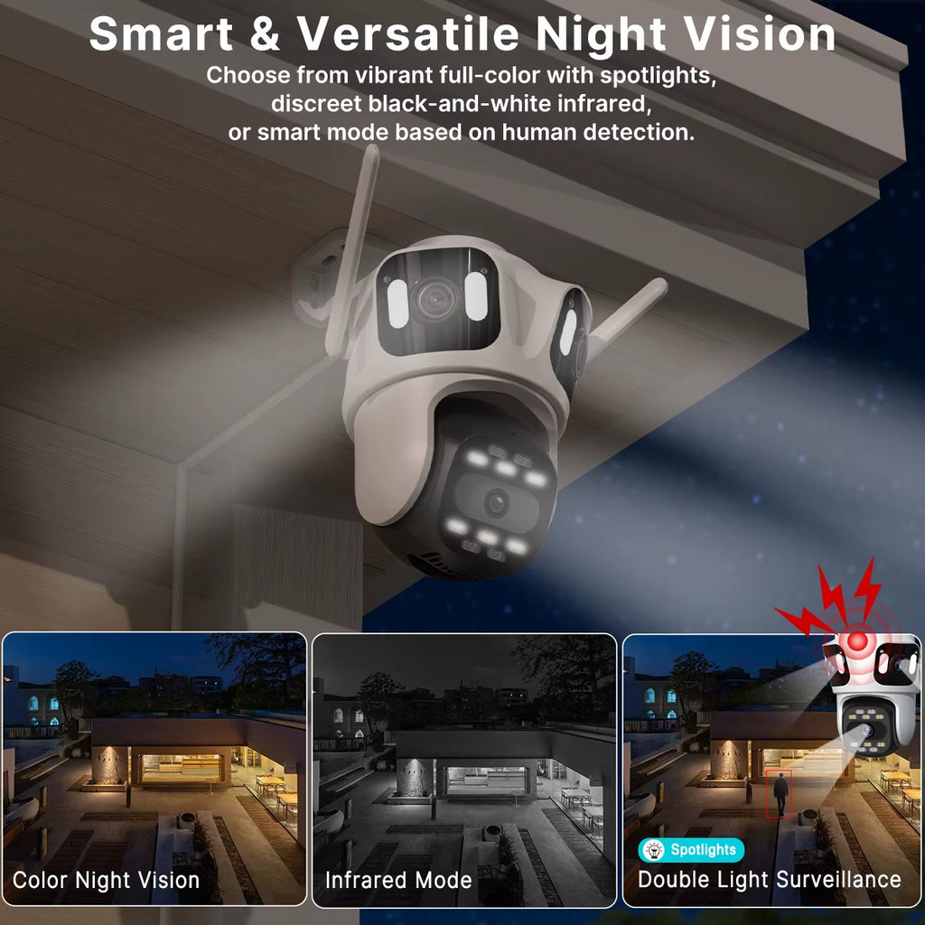 Three Lens PTZ IP Camera Outdoor HD Three Screen Wifi Security Camera Auto Tracking Dual Len Wirelss CCTV Camera Icsee