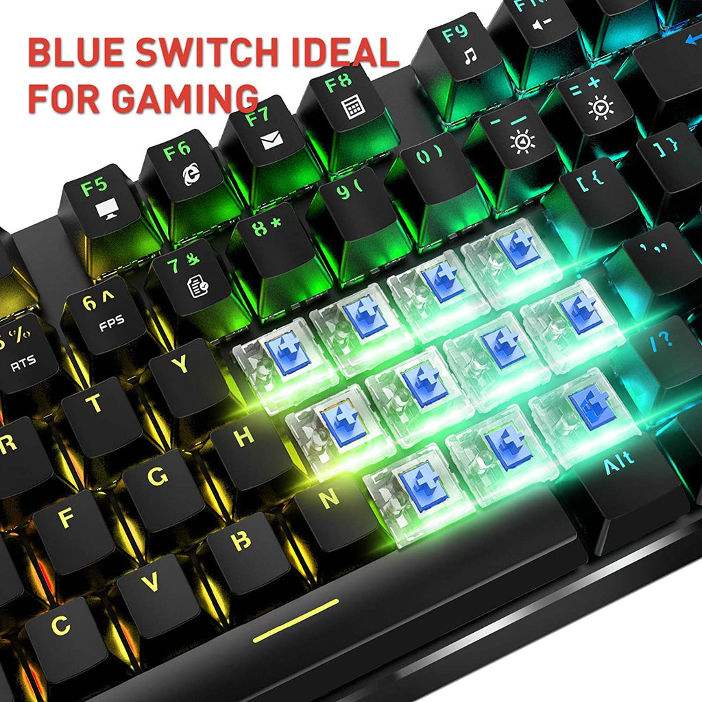 Havit Mechanical Keyboard and Mouse, Wired Gaming Keyboard Blue Switch 104 Keys Rainbow Backlit Keyboard and 7 Button Wired Mouse 4800 DPI for PC Computer Gamer (Black)